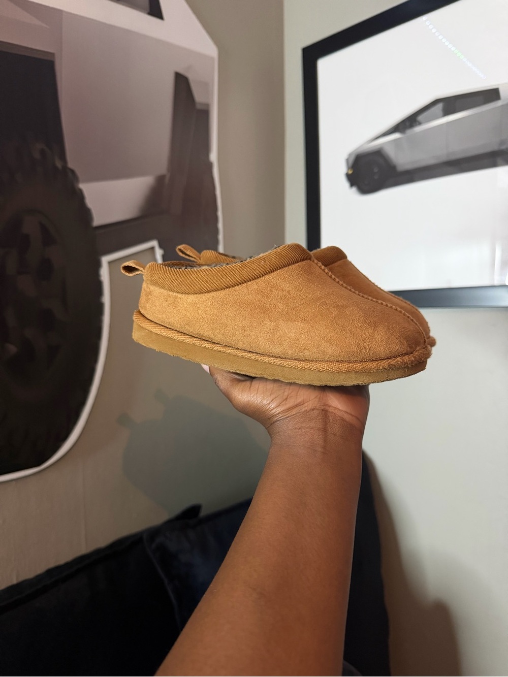 wonder nation Kids Slip-On Suede-Look Slippers in Chestnut